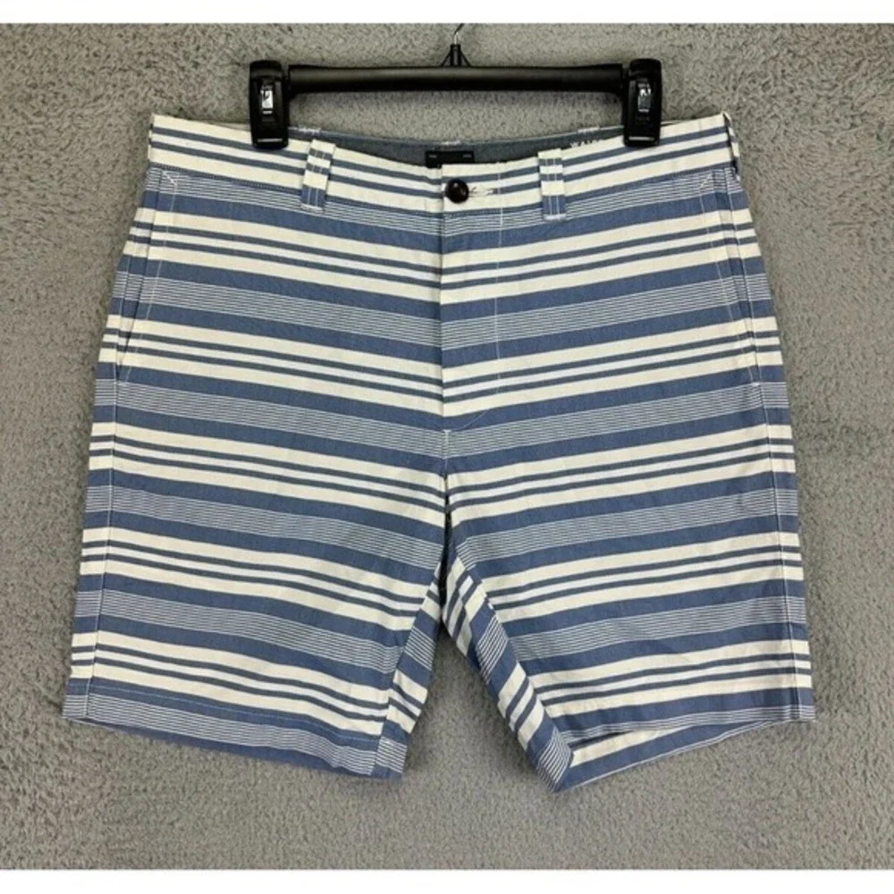 J. Crew Shorts Mens 32X9 Blue Striped Khakis Chino Flat Front NEW